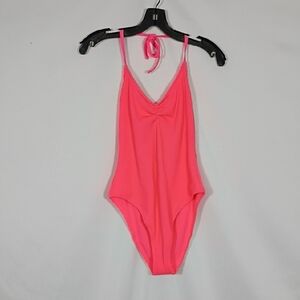 NWT Aerie Coral Sun One-Piece  Cheekiest Halter Swimsuit Scoop Crinkle Sz Large